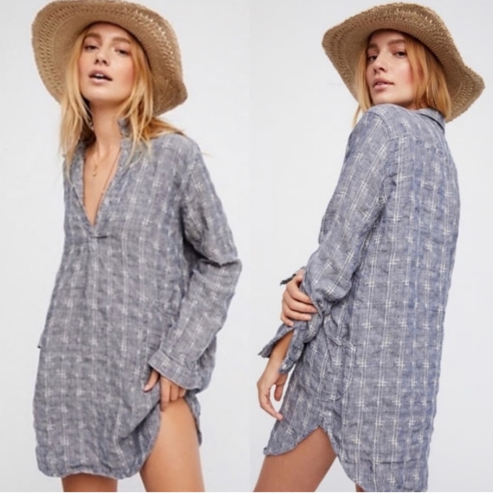 Free People X CP Shades Linen Tunic Shirt Dress